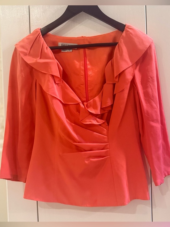 Kay Unger Tops - Kay Unger Silk Coral Ruffle-Trim Women's Blouse